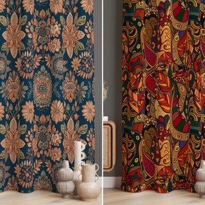 Bohemian Theme Window Curtains, Ethnic Window Valance for Living Room, Southwestern Design Drape, Authentic Home Drapery, Boho Curtain Gift
