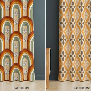 Abstract Style Drape, Orange Geometric Window Curtain, Vintage Window Covering for Living Room, Art Deco Bedroom Drape, New Home Gift