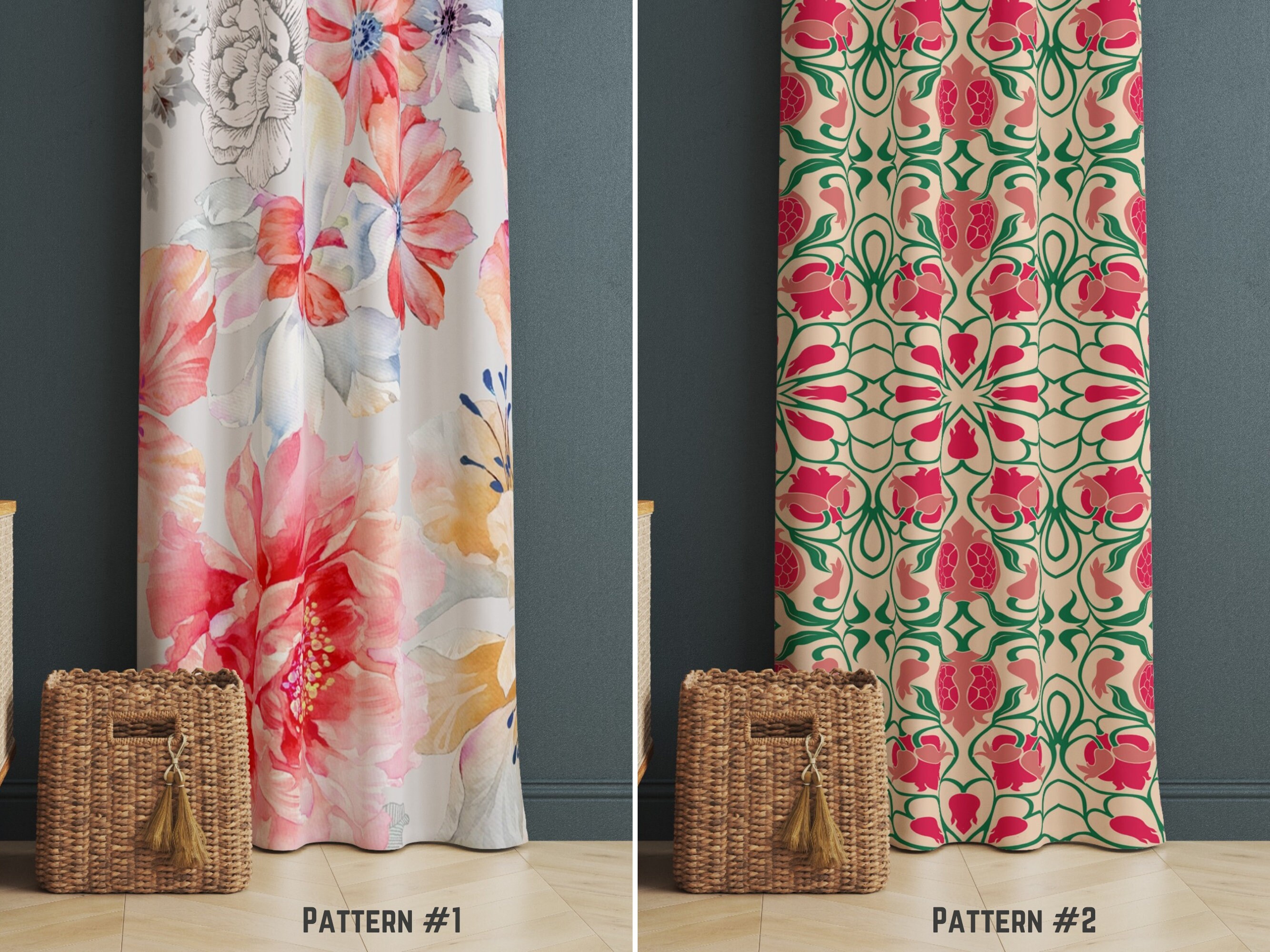 Stylish Pink Floral Curtains, Chic Window Curtains for Living Room, Peony Flower Window Treatment for Bedroom, Home Decor, Housewarming Gift