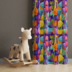 Cortinas con diseño de dinosaurios, cortinas con arcoíris y luna, adorables cortinas para habitación de niños, cortinas divertidas, cortinas para habitación de niñas y niños, regalo para niños