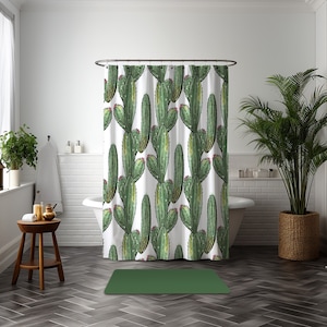 Cactus Pattern Shower Curtain, Green Bathroom Curtain, Nature Design Bathroom Drape, Modern Shower Drape, Green Bath Decor, Bath Decor Gift