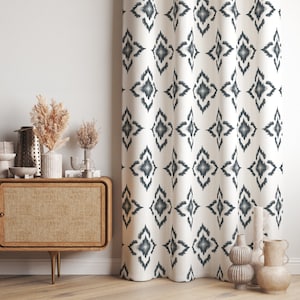 Ikat Pattern Curtains, Traditional Dining Room Drapes, Minimalist Window Treatments, Trendy Bedroom Curtains, Ikat Design Kitchen Valances