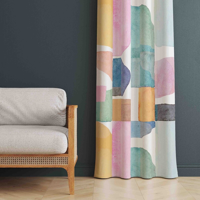 Abstract Bedroom Drape, Scandinavian Style Window Treatment, Pop Art ...