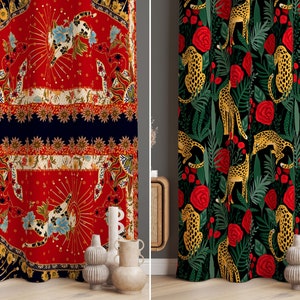 Wild Animals Pattern Drape, Leopard Design Curtains, Decorative African Window Covering, Eclectic Afrocentric Window Decor, New Home Gift