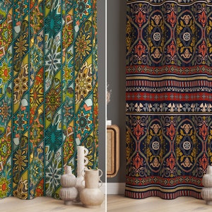 Tribal Vintage Window Curtains, Abstract Ethnic Window Drapes, Indian Window Treatment, Retro Window Decor, Boho Home Decor, Home Gifts