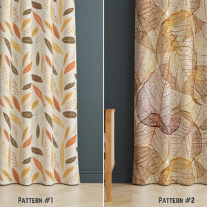 Falling Leaves Curtain for Kitchen, Brown Leaves Window Drape, Seasonal Bedroom Window Covering, Chic Harvest Shades, Autumn Curtains Models