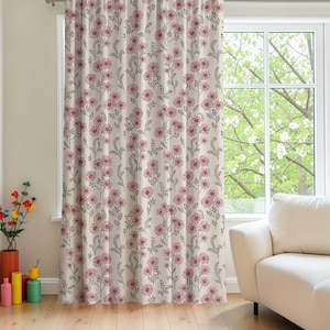 Wildblumen-Vorhänge: Vintage-Botanisches Muster, Cottagecore-Landhausstil