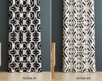 Black and White Geometric Curtain Panel - Modern Window Covering