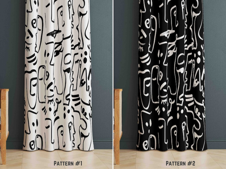 Portrait Design Drape, Abstract Art Face Window Curtains, Artistic ...