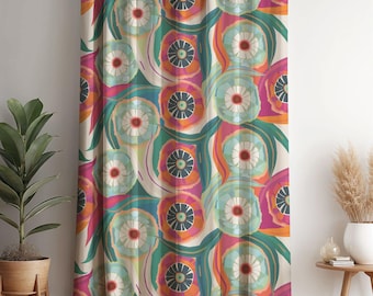 レトロな花柄カーテン、ミッドセンチュリーモダンフローラルカーテン