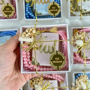 Luxury Custom Mini Quran Favor, Arabic Velvet Quran, Ramadan Mubarak, Muslim Baby Shower, Personalize Velvet Mini Quran Tasbeeh Box Gift Set