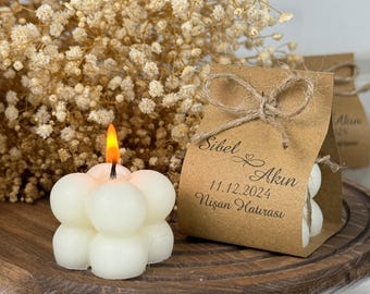 Personalized Vanilla Bubble Candle, Handmade Wedding Favor