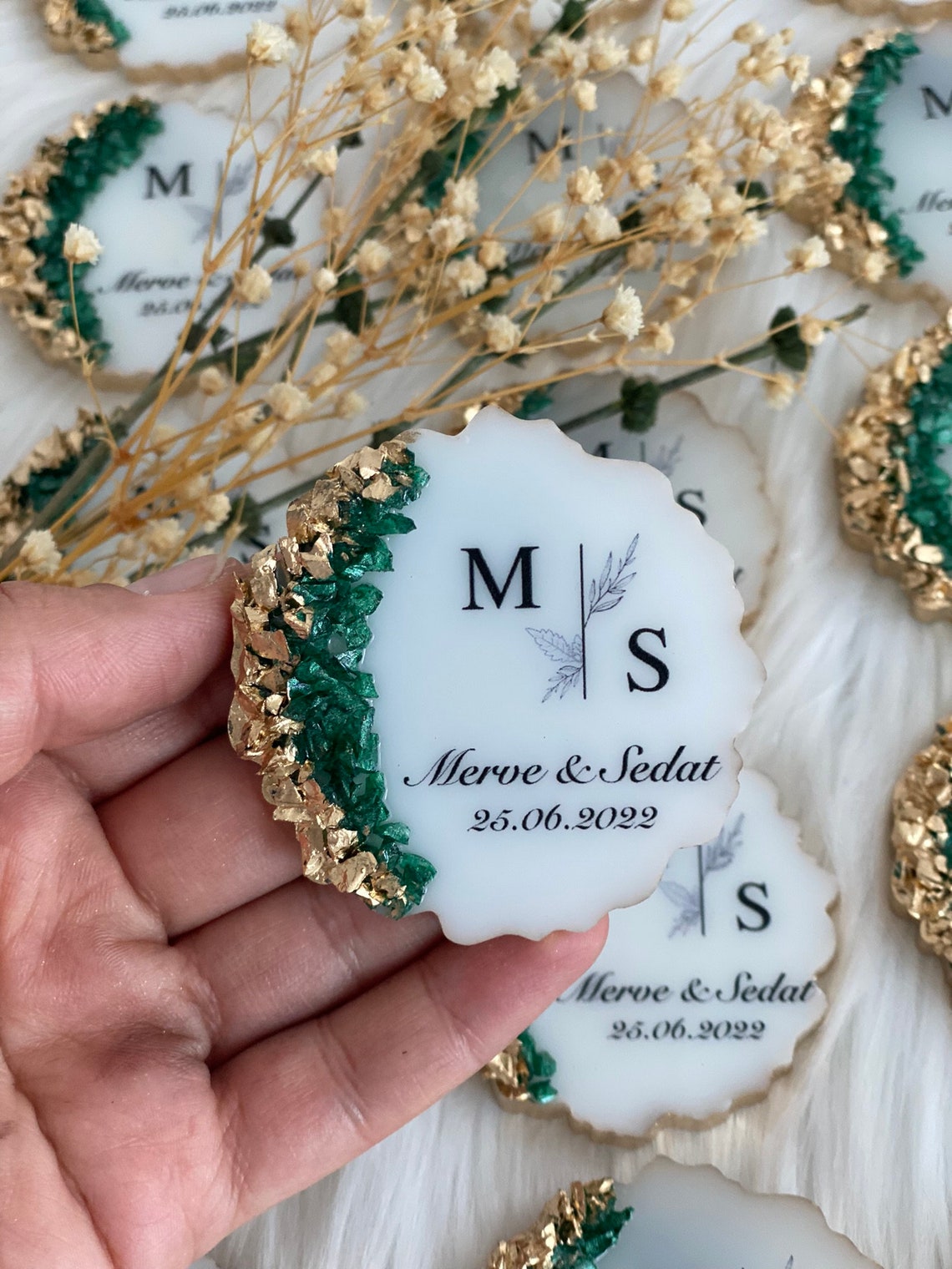 Emerald Green Stone Wedding Magnet Wedding Favors Epoxy image 1