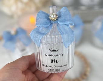 Personalized Vanilla Scented Candle Favors: Blue Ribbon, Custom Party Gifts