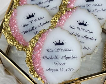 Golden Pink Personalized Birthday Gift Magnet, Quinceañera Favor,Sweet 15 Party Decoration,Baby Shower,Bridal Shower,Adult Birthday Souvenir
