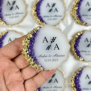 Purple Gold Stone Wedding Magnet, Wedding Favors, Epoxy Magnet, Engagement Favors,Epoxy Magnet, Anniversary Favors, Gift Magnet For Guest
