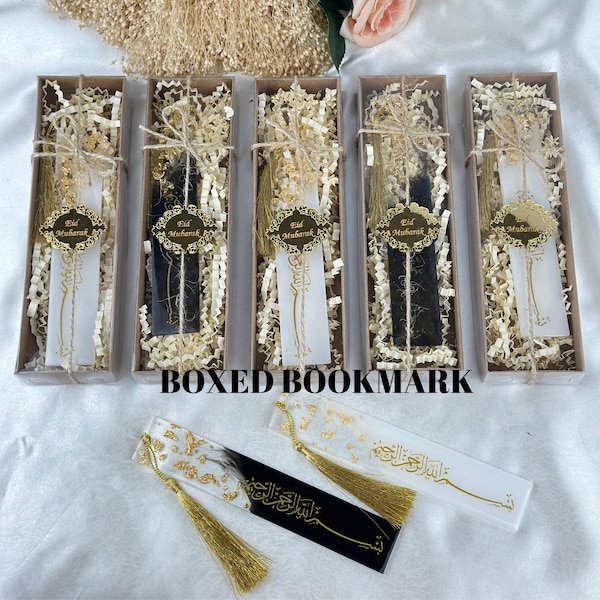 Regalo de marcador en caja Eid Mubarak, marcador de resina epoxi, regalo de Ramadán, favores de Hajj Umrah, favores de graduación, favor de Ameen, favor musulmán