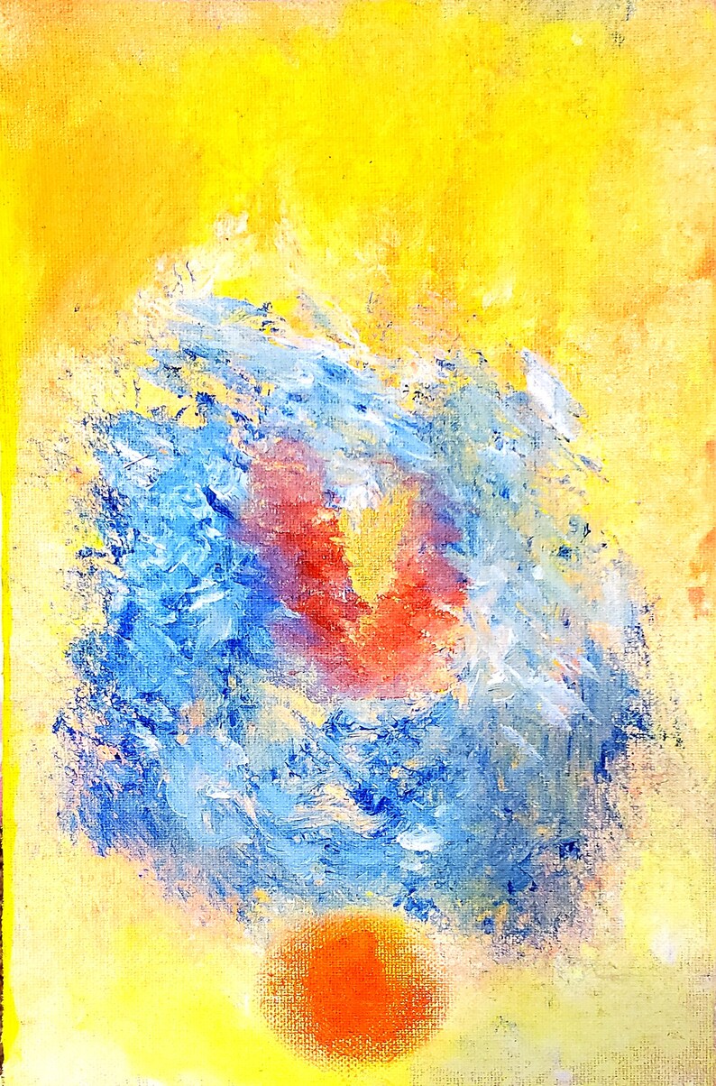 Original Expressionist Oceanic Yellow and Blue Abstract Painting ...