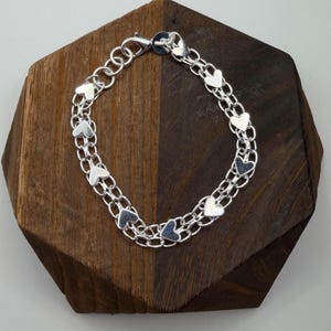 Sterling Silver 925 Heart Bracelet - Layering Link Adjustable Bracelet: Perfect Valentine’s Day Gift! Celebrate Friendship Bracelet Hearts image 1