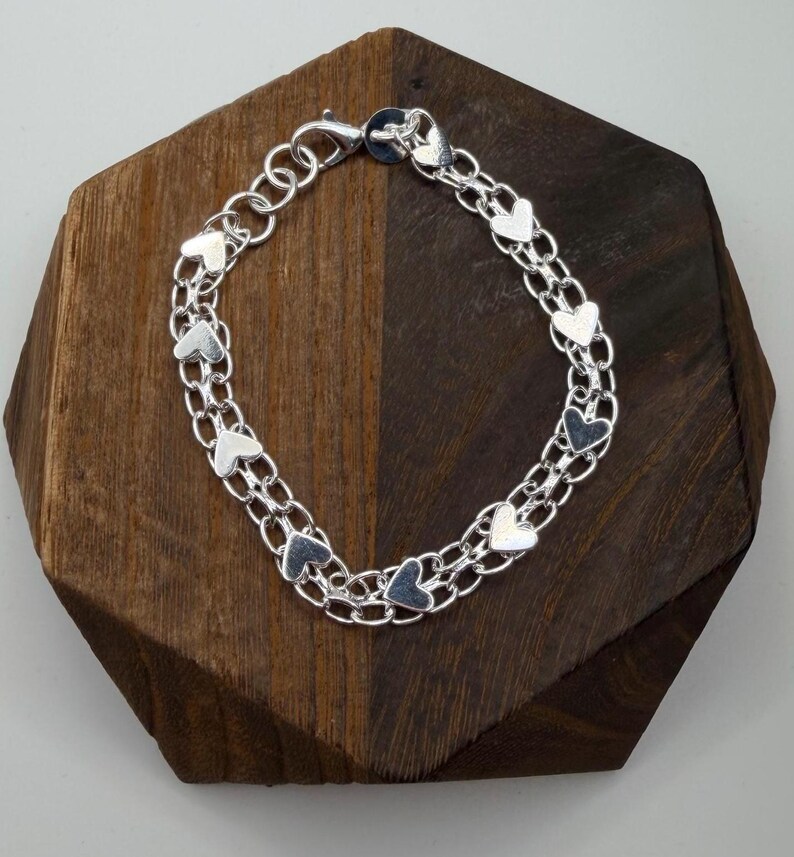 Sterling Silver 925 Heart Bracelet - Layering Link Adjustable Bracelet: Perfect Valentine’s Day Gift! Celebrate Friendship Bracelet Hearts image 1
