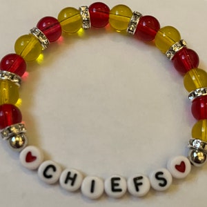 Chiefs Beaded Stacking Bracelet: Kansas City Football, Rhinestone Spacers