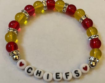 Chiefs Beaded Stacking Bracelet: Kansas City Football, Rhinestone Spacers