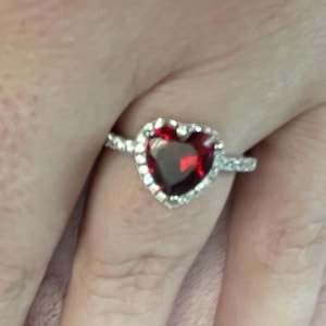 Silver Red Zircon Heart Ring, Sterling Silver 925 Heart Ring, Gorgeous Heart Silver Ring, Silver Heart Boho Ring, Red Rhinestone Heart Ring