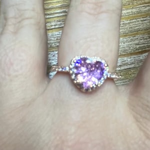 Rose Gold Pink Zircon Heart Ring, Sterling Rose Gold Heart Ring, Gorgeous Heart Gold Ring, Rose Gold Heart Boho Ring, Pink Rhinestone Ring