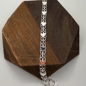 Sterling Silver 925 Heart Bracelet - Layering Link Adjustable Bracelet: Perfect Valentine’s Day Gift! Celebrate Friendship Bracelet Hearts image 6