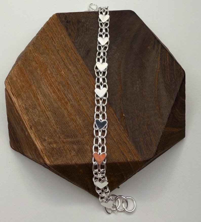 Sterling Silver 925 Heart Bracelet - Layering Link Adjustable Bracelet: Perfect Valentine’s Day Gift! Celebrate Friendship Bracelet Hearts image 6