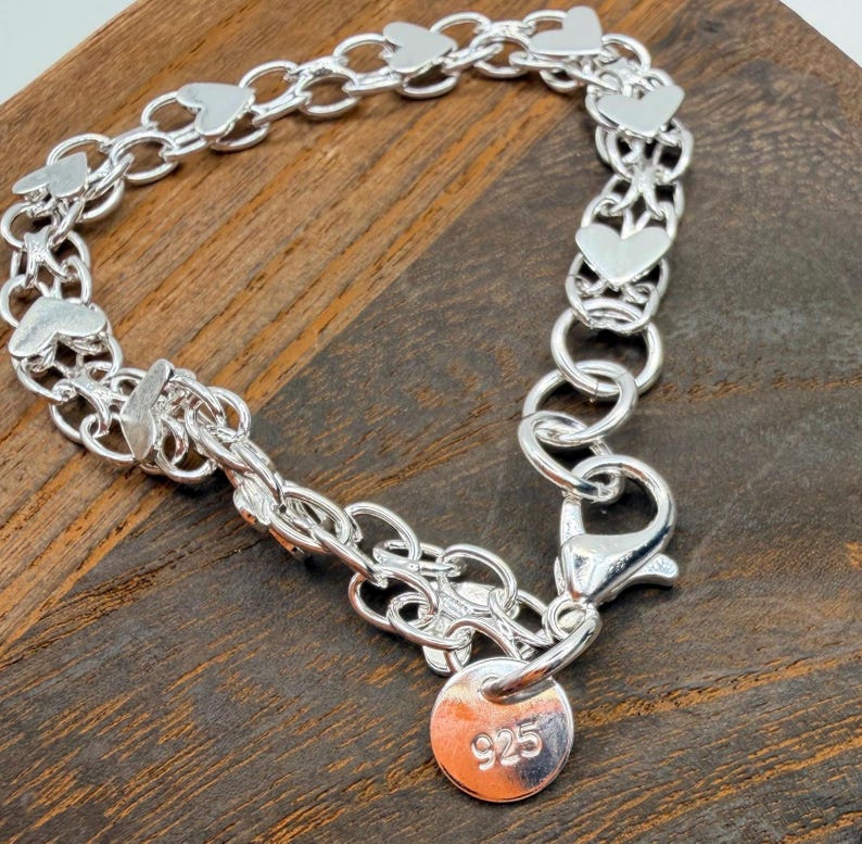 Sterling Silver 925 Heart Bracelet - Layering Link Adjustable Bracelet: Perfect Valentine’s Day Gift! Celebrate Friendship Bracelet Hearts image 5