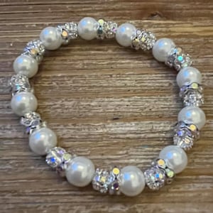 Handmade Pearl Bridal Bracelet: Rhinestone Crystal Silver Wedding Jewelry