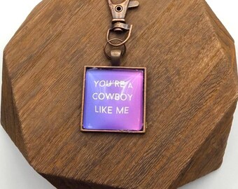 Cowboy Like Me Song Lyrics “You’re a Cowboy Like Me” Blue Charm Pendant Keychain Handmade Cowboy Like Me Jewelry