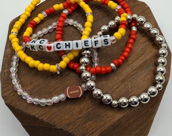 Kansas City Chiefs Beaded Bracelet Set: Rhinestone Stacking Bracelets