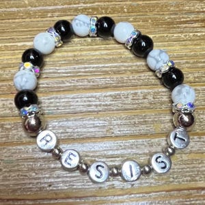 Handmade “RESIST” Black & White Howlite Beaded Friendship Bracelets Political Activism Protest Bracelet Resist Hands Off Save Democracy