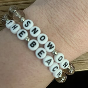 Tay Tay Inspired Song Snow on the Beach Bracelet Set of 2 Beige Glass Beads Stacking Bracelets Snow on the Beach Bracelets Handmade Jewelry