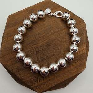 Sterling Silver 925 Beaded Bracelet - Layering Stacking Bracelet: Perfect Gift! Celebrate Friendship Bracelet 10mm Silver Beads 7” Chain