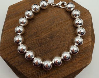 Sterling Silver 925 Beaded Bracelet - Layering Stacking Bracelet: Perfect Gift! Celebrate Friendship Bracelet 10mm Silver Beads 7” Chain