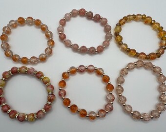 Fall Beaded Stretch Bracelet: Handmade Orange Gemstone Stacking Bracelet