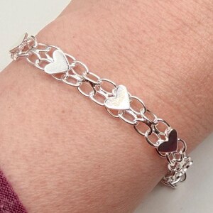 Sterling Silver 925 Heart Bracelet - Layering Link Adjustable Bracelet: Perfect Valentine’s Day Gift! Celebrate Friendship Bracelet Hearts image 4