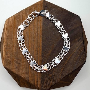 Sterling Silver 925 Heart Bracelet - Layering Link Adjustable Bracelet: Perfect Valentine’s Day Gift! Celebrate Friendship Bracelet Hearts image 8