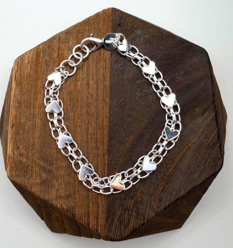 Sterling Silver 925 Heart Bracelet - Layering Link Adjustable Bracelet: Perfect Valentine’s Day Gift! Celebrate Friendship Bracelet Hearts image 8