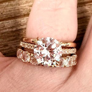 Gold Cubic Zirconia Solitaire Ring Set of 3 Rings Gold Engagement Ring Wedding Ring Cubic Zircon Ring Gorgous Solitare Ring Set of 3