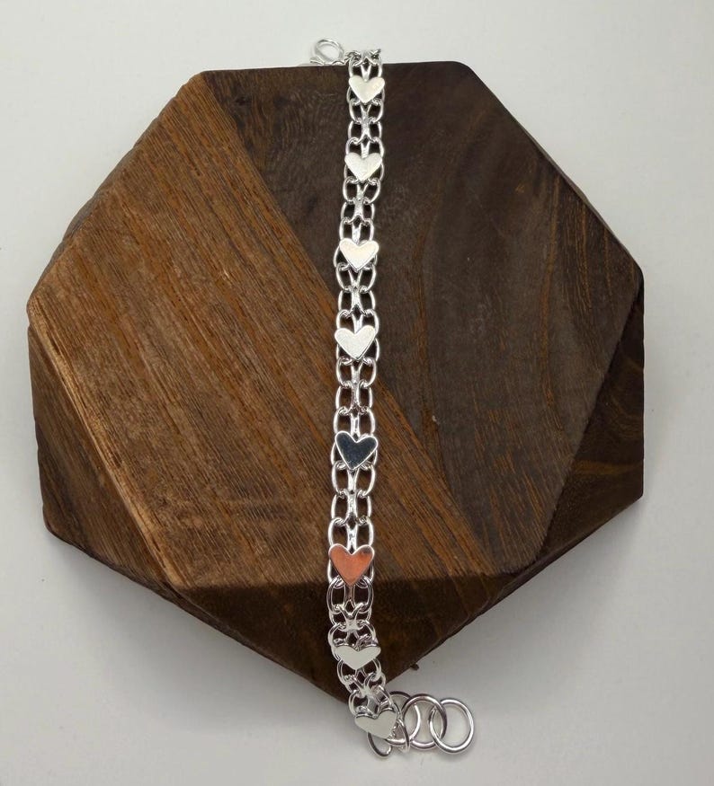 Sterling Silver 925 Heart Bracelet - Layering Link Adjustable Bracelet: Perfect Valentine’s Day Gift! Celebrate Friendship Bracelet Hearts image 2