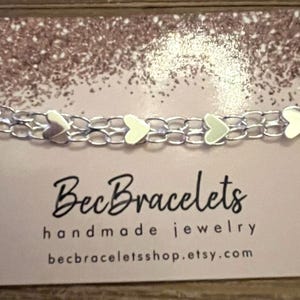 Sterling Silver 925 Heart Bracelet - Layering Link Adjustable Bracelet: Perfect Valentine’s Day Gift! Celebrate Friendship Bracelet Hearts image 3