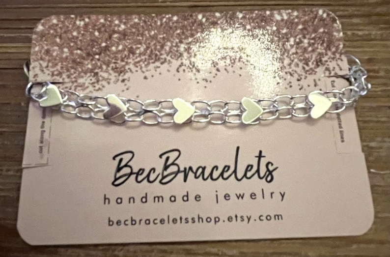 Sterling Silver 925 Heart Bracelet - Layering Link Adjustable Bracelet: Perfect Valentine’s Day Gift! Celebrate Friendship Bracelet Hearts image 3