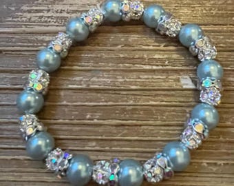 Handgemachte Blaue Perle Braut Armband: Rhinestone-Kristallsilber Hochzeits-Schmucksachen