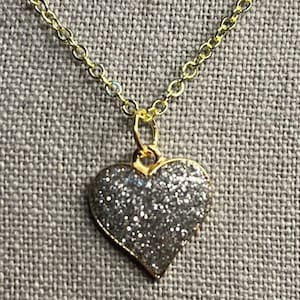 Enameled Silver Glitter Heart Gold Necklace - 20&quot; Chain