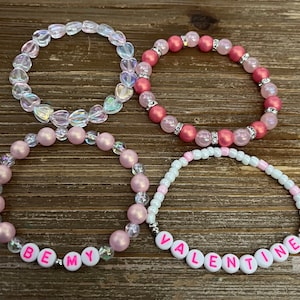 Pink Iridescent Bracelet Stack: Valentine&#39;s Day Stretchy Beaded Set