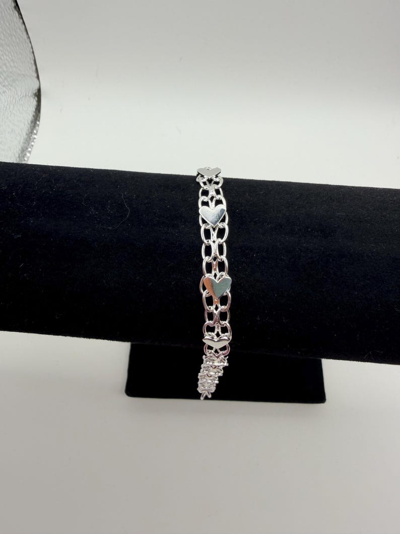 Sterling Silver 925 Heart Bracelet - Layering Link Adjustable Bracelet: Perfect Valentine’s Day Gift! Celebrate Friendship Bracelet Hearts image 14